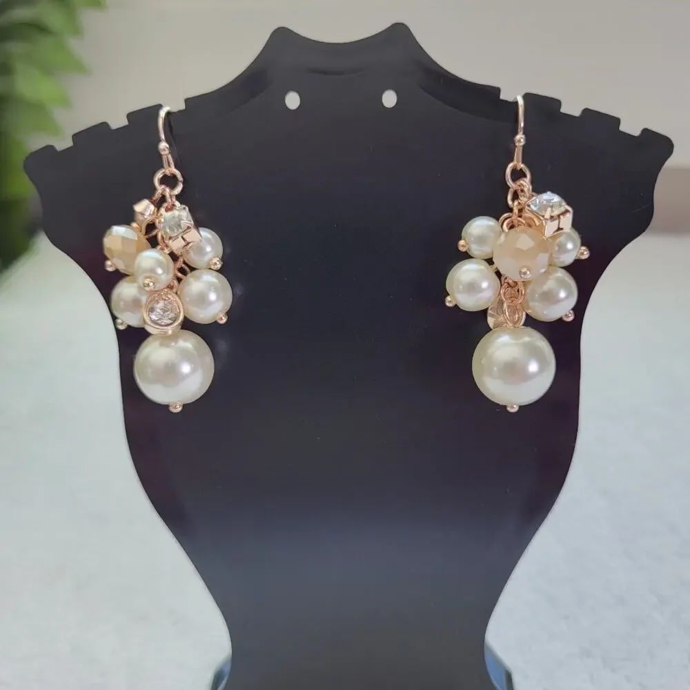 Cato Corded Pearl Cluster Necklace & Earring Set – Rose Gold Tone